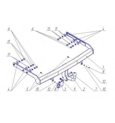 Фаркоп для Seat Alhambra 2000-2006 съемный крюк на двух болтах 2100кг Автос